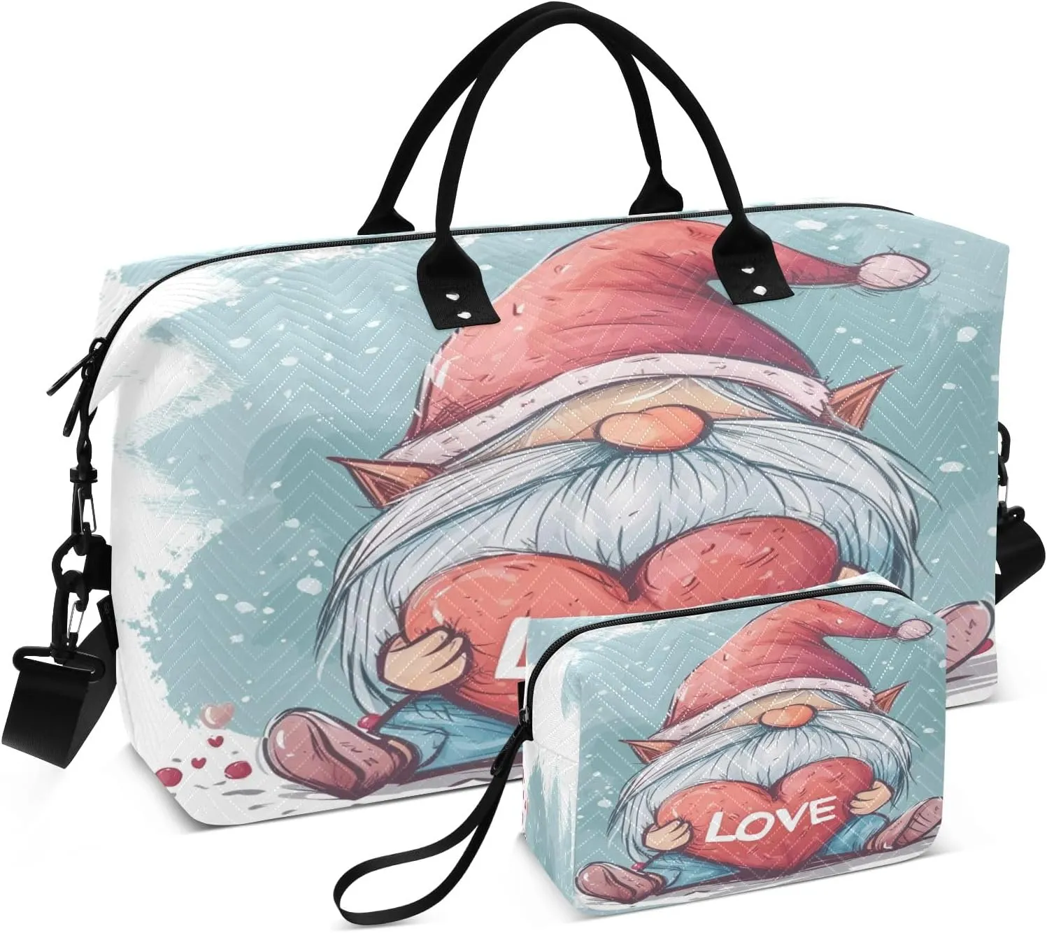 Travel Duffle Bag, Cute Dwarf with Heart Gym Bag with Storage Bag Weekender Overnight Bag for Men Women Trip Sports Yoga