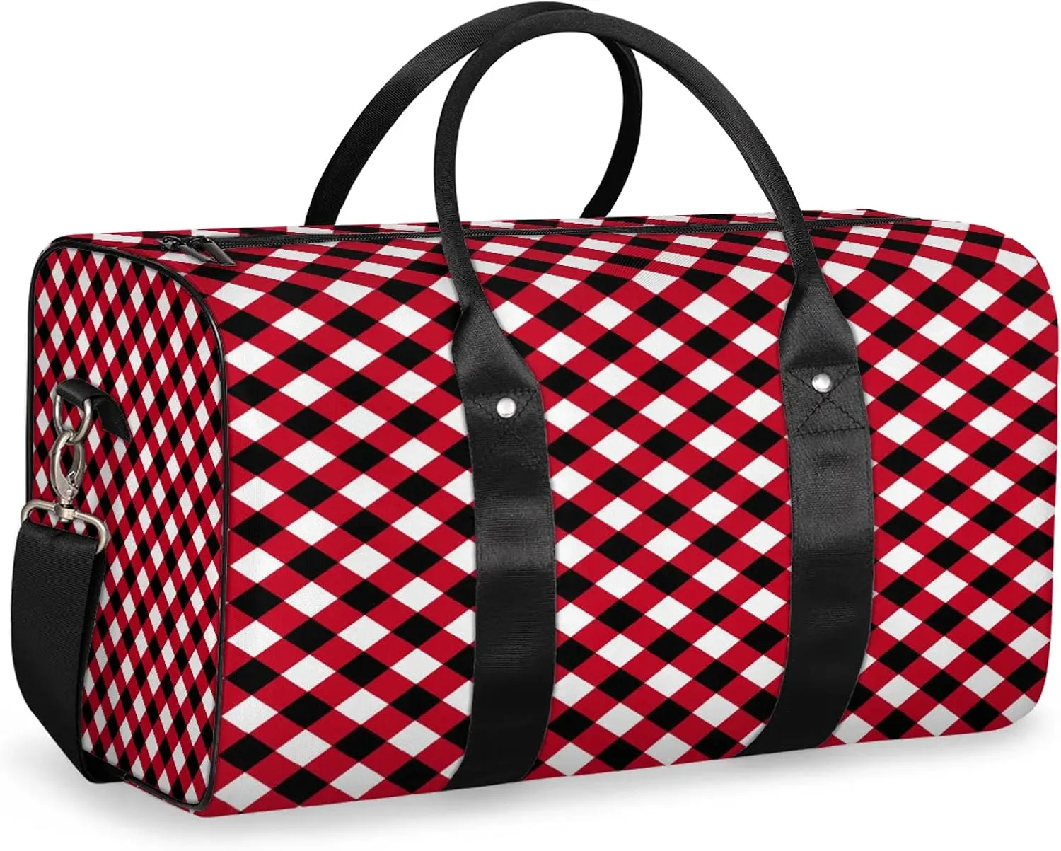 Travel Duffle Bag Geometry Red Black Sports Gym Bags for Women Men Weekender Overnight Bags Waterproof Carry On Tote Bag Workout Bag for Dance Swimming Yoga Hospital