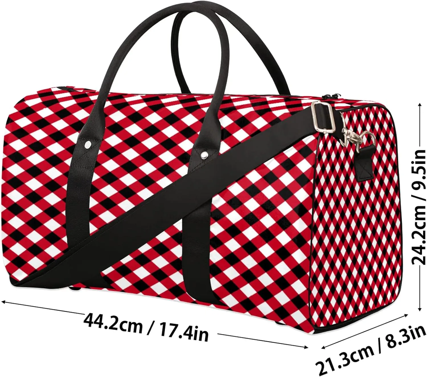 Travel Duffle Bag Geometry Red Black Sports Gym Bags for Women Men Weekender Overnight Bags Waterproof Carry On Tote Bag Workout Bag for Dance Swimming Yoga Hospital