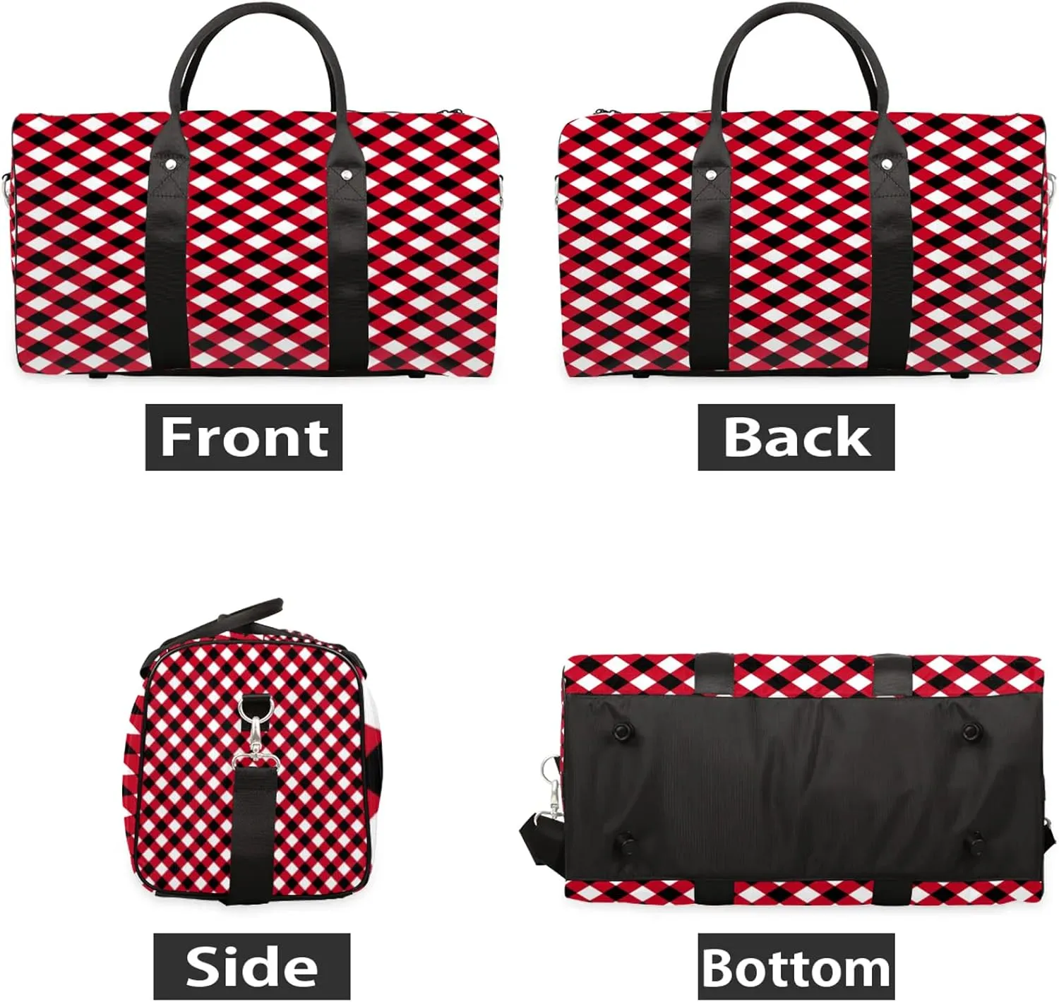 Travel Duffle Bag Geometry Red Black Sports Gym Bags for Women Men Weekender Overnight Bags Waterproof Carry On Tote Bag Workout Bag for Dance Swimming Yoga Hospital