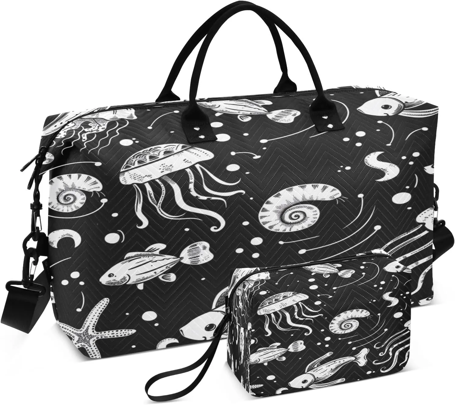 Travel Duffle Bag, Jellyfish Snail Shell Starfish Gym Bag with Storage Bag Weekender Overnight Bag for Men Women Trip Sports Yoga