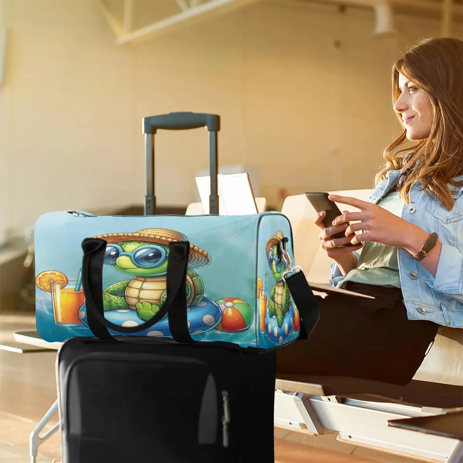 Travel Duffle Bag Turtle Ocean Summer Animal Sports Gym Bags for Women Men Weekender Overnight Bags Waterproof Carry On Tote Bag Workout Bag for Dance Swimming Yoga Hospital