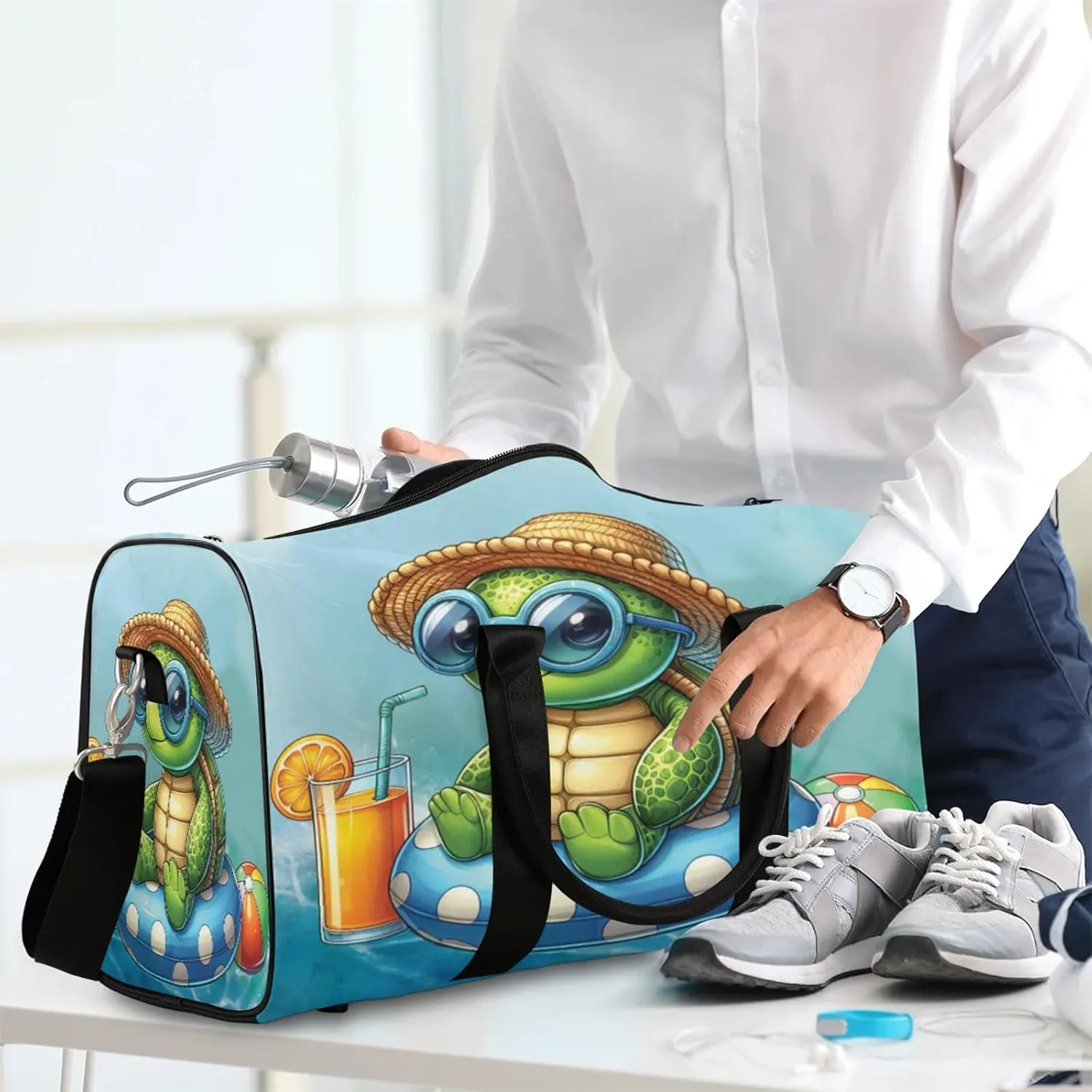 Travel Duffle Bag Turtle Ocean Summer Animal Sports Gym Bags for Women Men Weekender Overnight Bags Waterproof Carry On Tote Bag Workout Bag for Dance Swimming Yoga Hospital