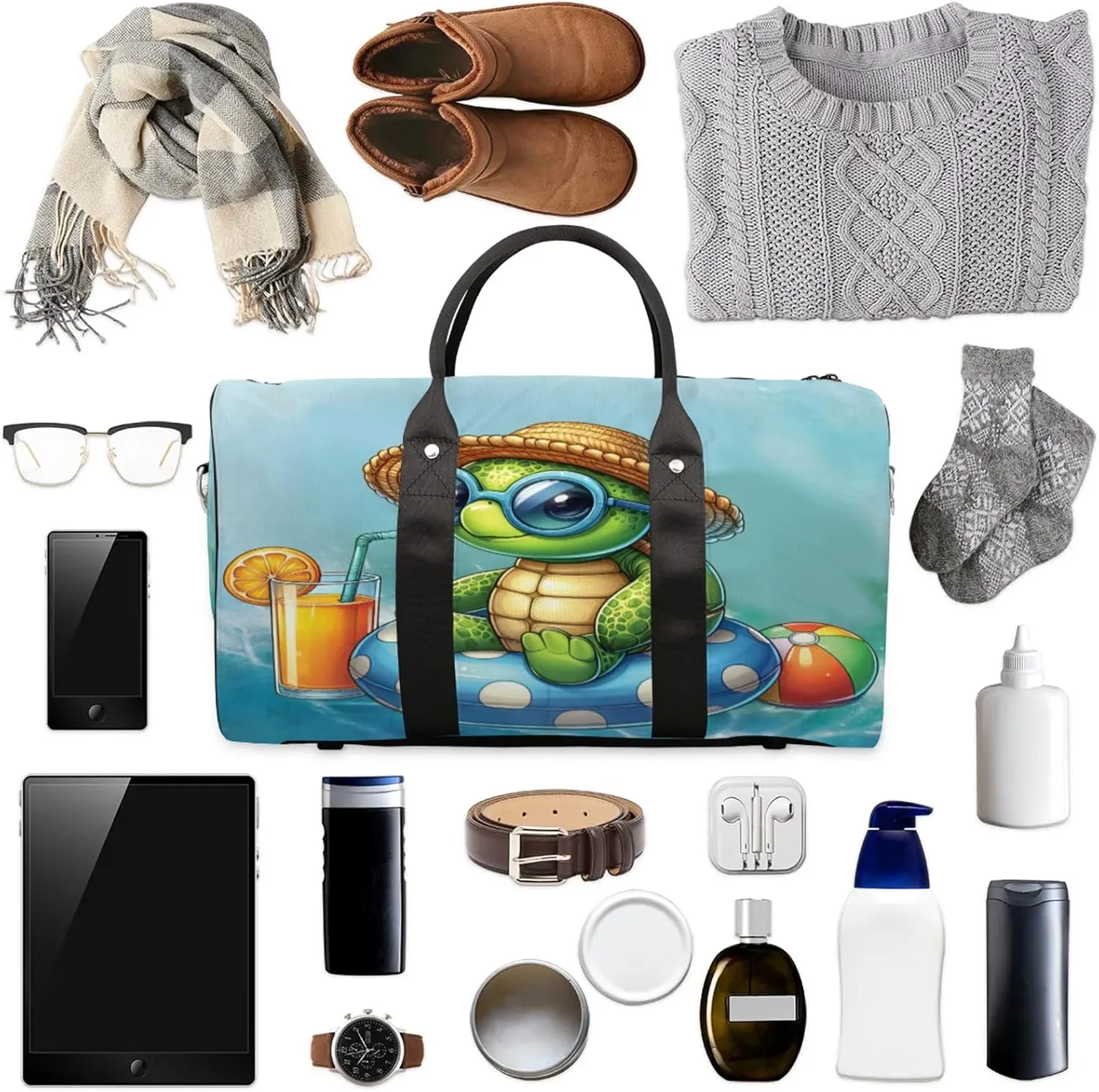 Travel Duffle Bag Turtle Ocean Summer Animal Sports Gym Bags for Women Men Weekender Overnight Bags Waterproof Carry On Tote Bag Workout Bag for Dance Swimming Yoga Hospital