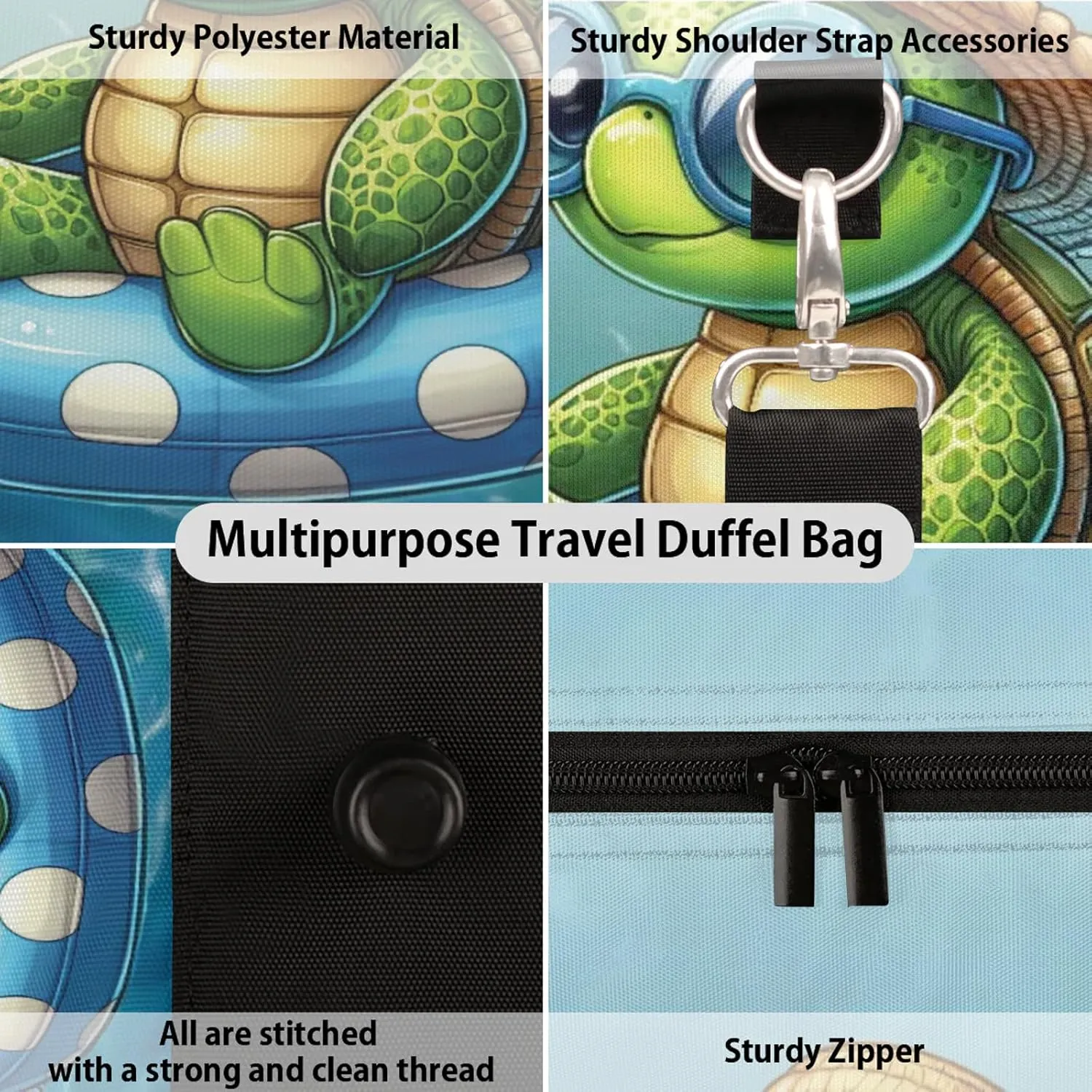 Travel Duffle Bag Turtle Ocean Summer Animal Sports Gym Bags for Women Men Weekender Overnight Bags Waterproof Carry On Tote Bag Workout Bag for Dance Swimming Yoga Hospital