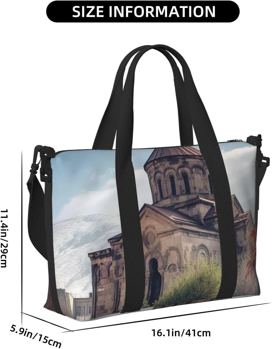 Travel Duffle Bag Weekender Bags for Men Women Adjustable Large Capacity Weekender Overnight Bag Carry On Tote Bags Waterproof Sport Gym Bag for Travel Yoga, Armenian Church, One Size
