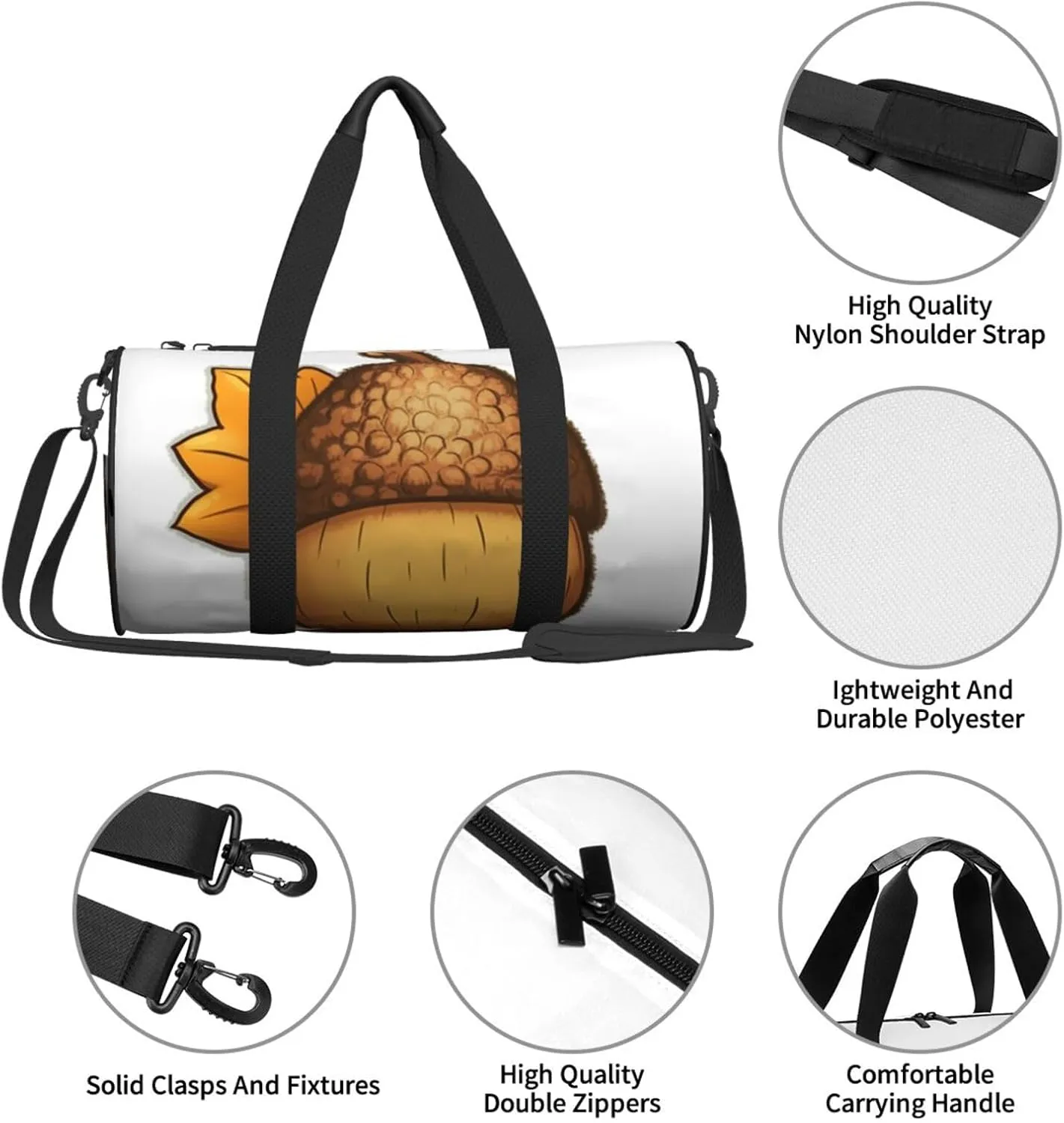 Travel Duffle Bag Weekender Bags for Men Women with Shoe Compartment Large Capacity Weekender Overnight Bag Cartoon Acorn Carry On Tote Bags Sport Gym Bag for Travel Yoga