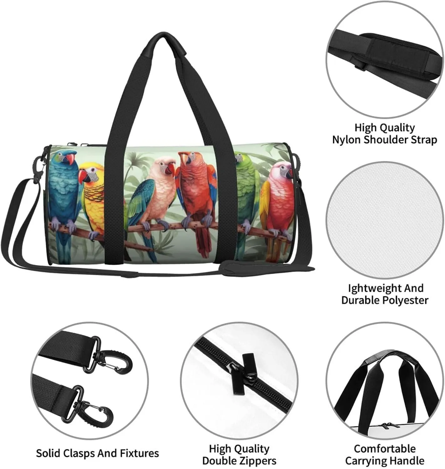 Travel Duffle Bag Weekender Bags for Men Women with Shoe Compartment Large Capacity Weekender Overnight Bag Colorful Parrots On Tree Carry On Tote Bags Sport Gym Bag for Travel Yoga