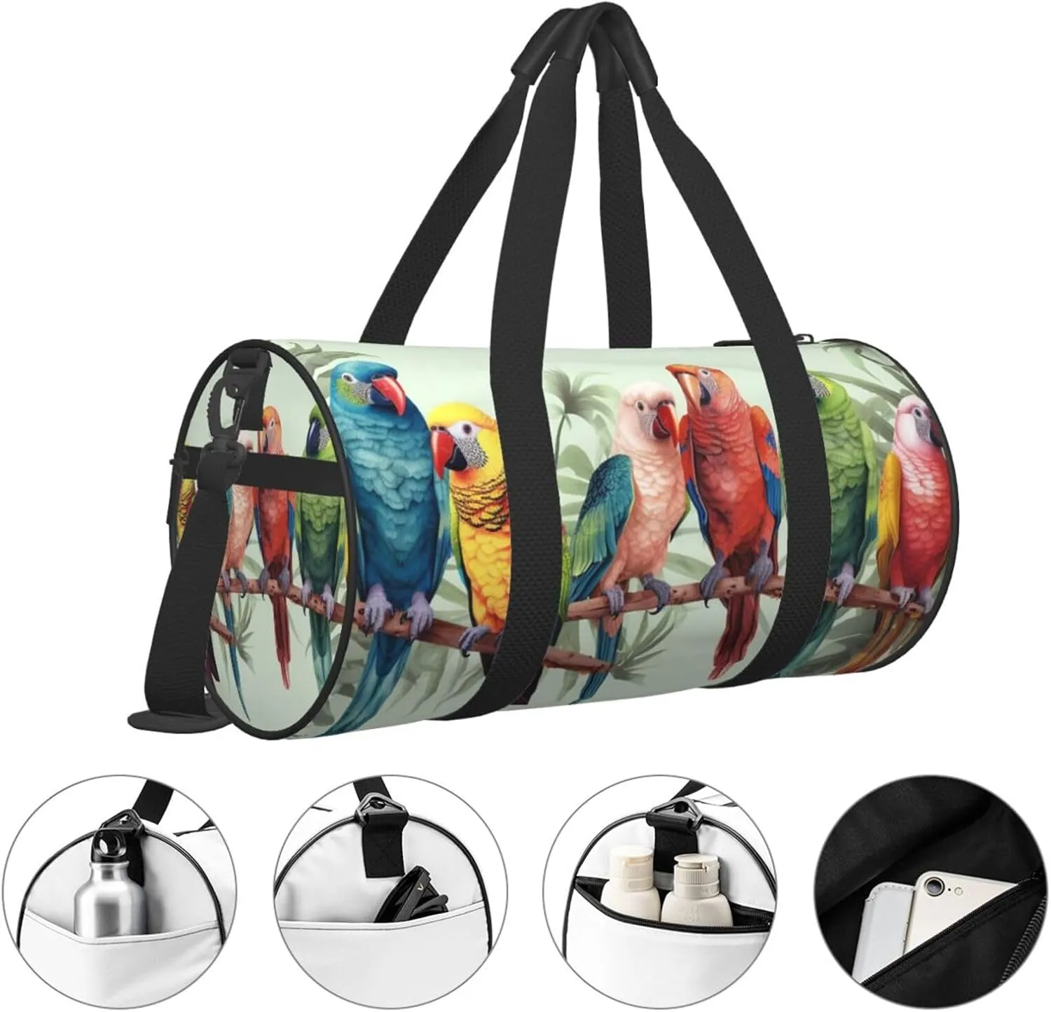 Travel Duffle Bag Weekender Bags for Men Women with Shoe Compartment Large Capacity Weekender Overnight Bag Colorful Parrots On Tree Carry On Tote Bags Sport Gym Bag for Travel Yoga