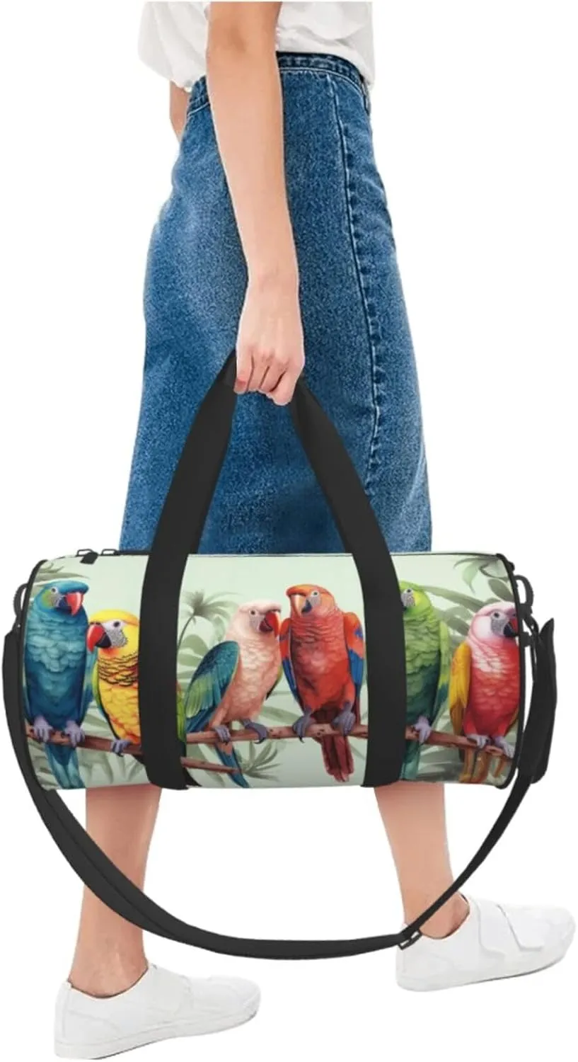 Travel Duffle Bag Weekender Bags for Men Women with Shoe Compartment Large Capacity Weekender Overnight Bag Colorful Parrots On Tree Carry On Tote Bags Sport Gym Bag for Travel Yoga