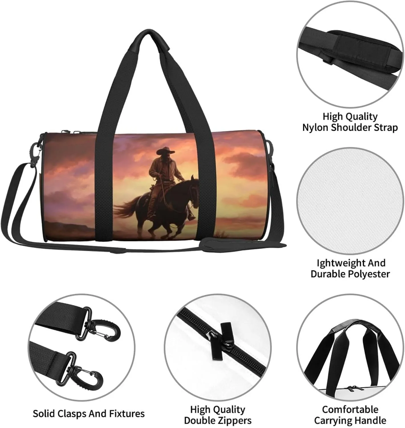 Travel Duffle Bag Weekender Bags For Men Women With Shoe Compartment Large Capacity Weekender Overnight Bag Cowboy West Carry On Tote Bags Sport Gym Bag For Travel Yoga