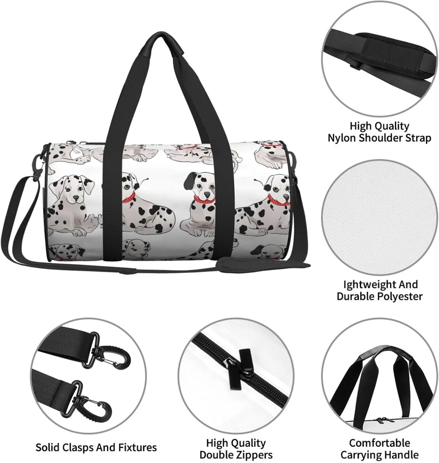 Travel Duffle Bag Weekender Bags For Men Women With Shoe Compartment Large Capacity Weekender Overnight Bag Cute Dalmatian Carry On Tote Bags Sport Gym Bag For Travel Yoga