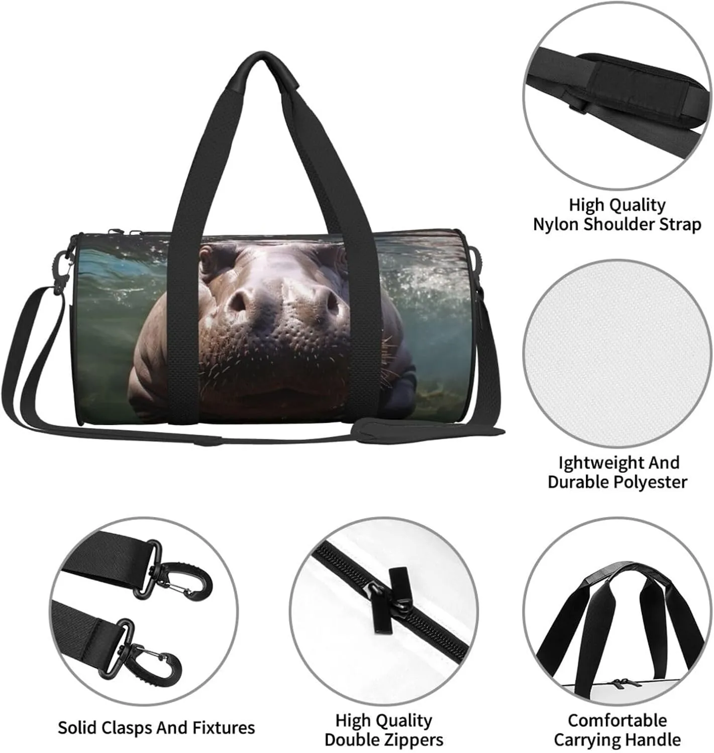 Travel Duffle Bag Weekender Bags For Men Women With Shoe Compartment Large Capacity Weekender Overnight Bag Diving Hippo Carry On Tote Bags Sport Gym Bag For Travel Yoga