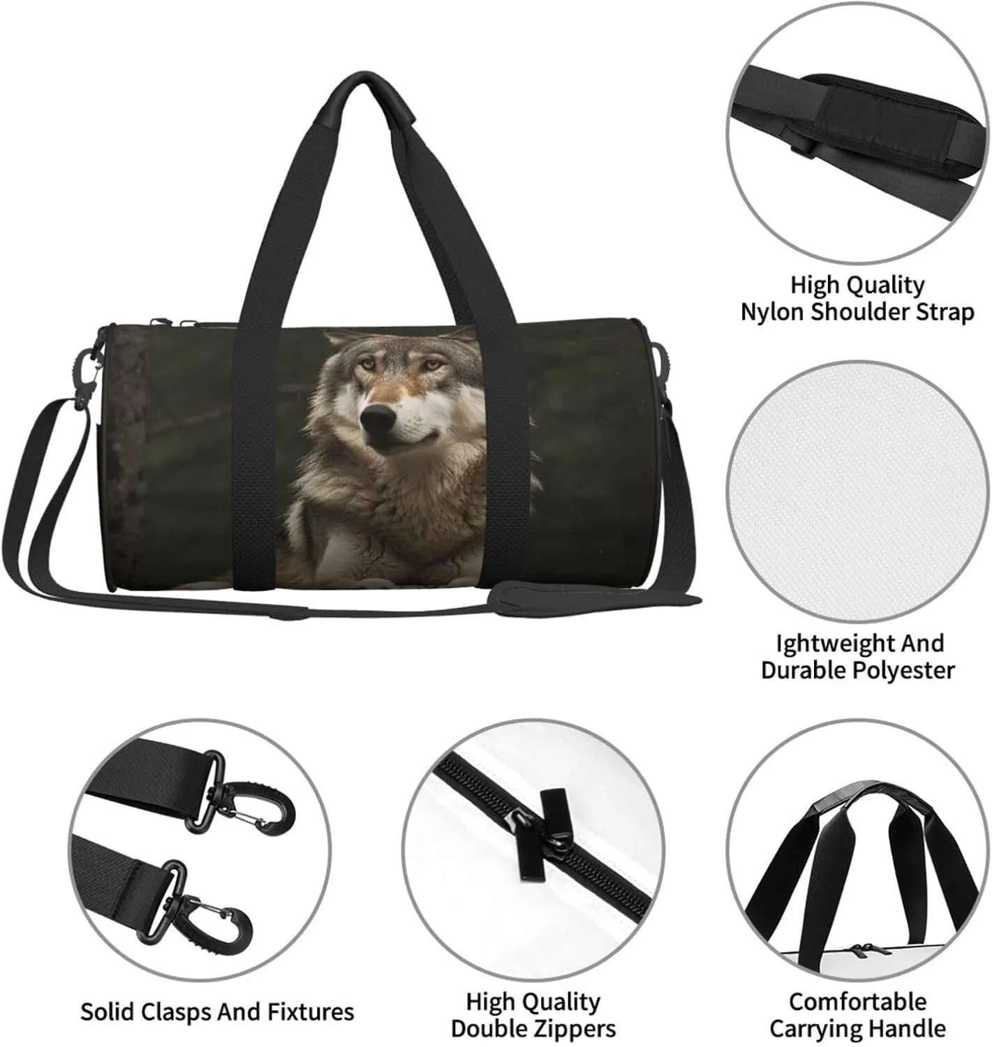 Travel Duffle Bag Weekender Bags For Men Women With Shoe Compartment Large Capacity Weekender Overnight Bag Gray Wolf Carry On Tote Bags Sport Gym Bag For Travel Yoga
