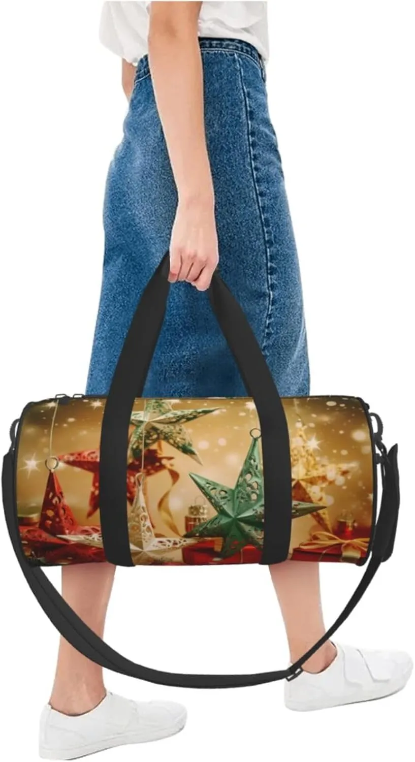 Travel Duffle Bag Weekender Bags For Men Women With Shoe Compartment Large Capacity Weekender Overnight Bag Holiday Christmas Stars Carry On Tote Bags Sport Gym Bag For Travel Yoga
