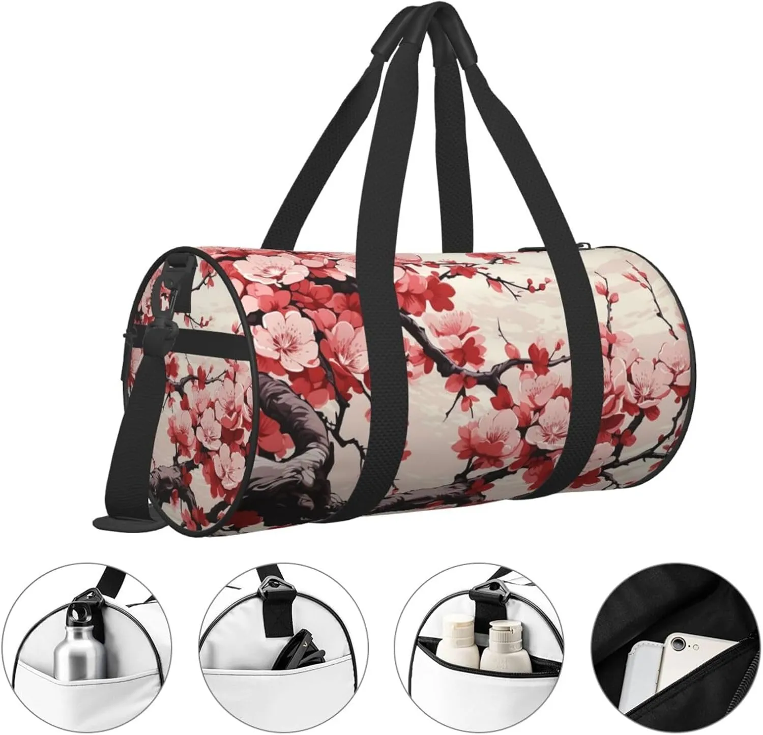 Travel Duffle Bag Weekender Bags For Men Women With Shoe Compartment Large Capacity Weekender Overnight Bag Japanese Floral Cherry Blossom Carry On Tote Bags Sport Gym Bag For Travel Yoga