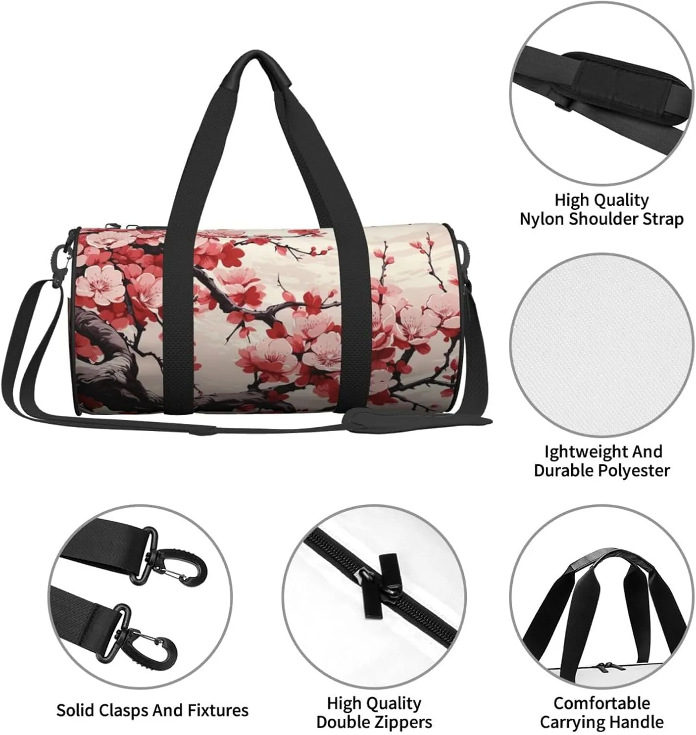 Travel Duffle Bag Weekender Bags For Men Women With Shoe Compartment Large Capacity Weekender Overnight Bag Japanese Floral Cherry Blossom Carry On Tote Bags Sport Gym Bag For Travel Yoga