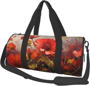 Travel Duffle Bag Weekender Bags For Men Women With Shoe Compartment Large Capacity Weekender Overnight Bag Oil Painting Red Flower Carry On Tote Bags Sport Gym Bag For Travel Yoga