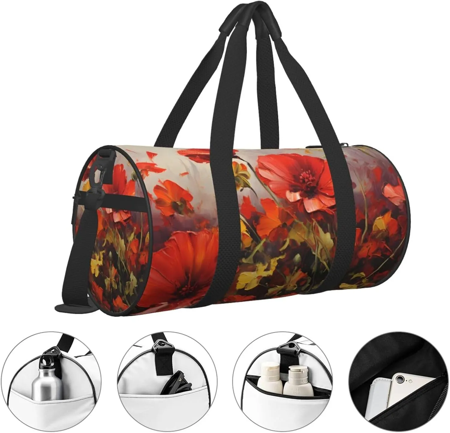 Travel Duffle Bag Weekender Bags For Men Women With Shoe Compartment Large Capacity Weekender Overnight Bag Oil Painting Red Flower Carry On Tote Bags Sport Gym Bag For Travel Yoga