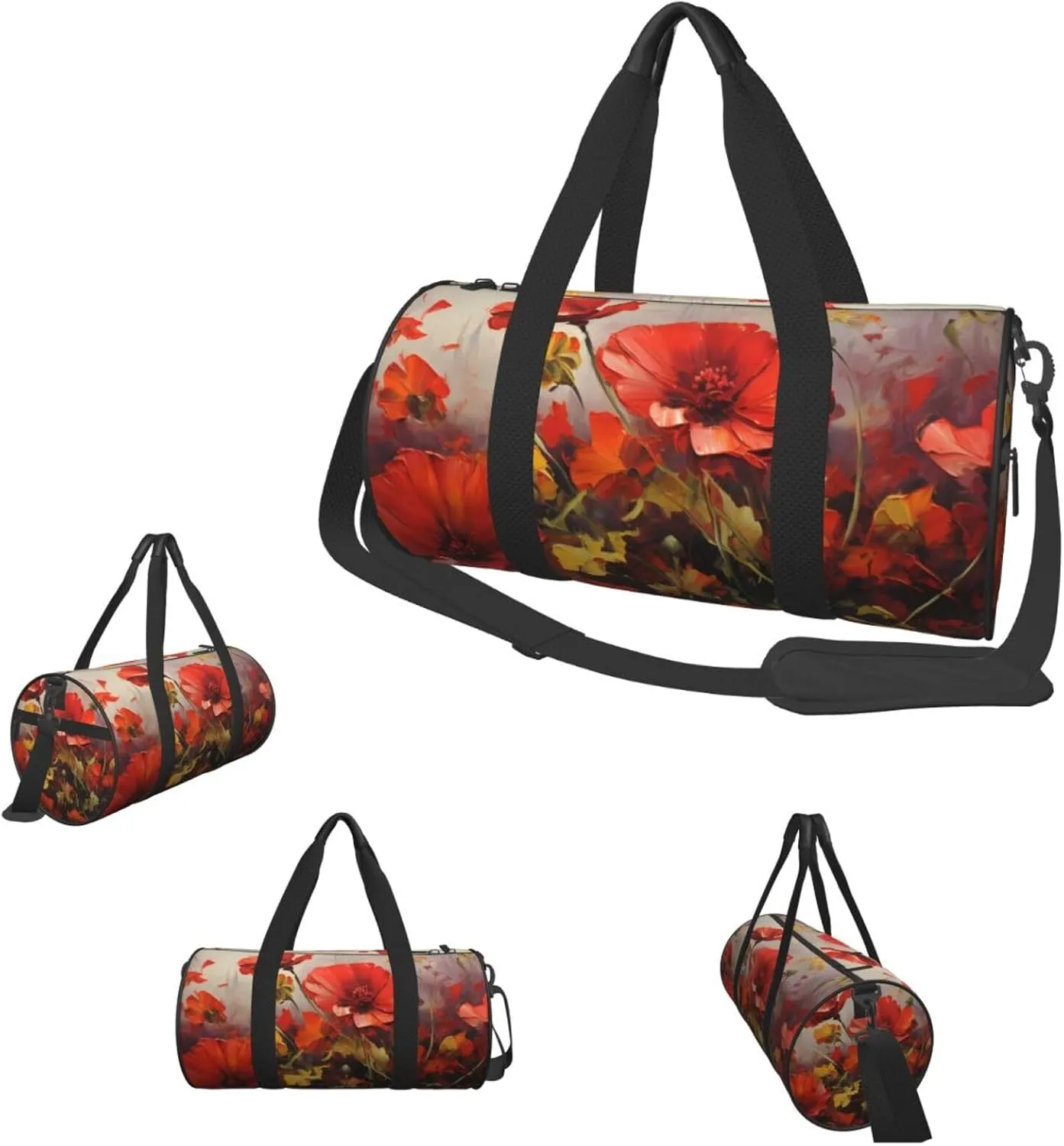 Travel Duffle Bag Weekender Bags For Men Women With Shoe Compartment Large Capacity Weekender Overnight Bag Oil Painting Red Flower Carry On Tote Bags Sport Gym Bag For Travel Yoga