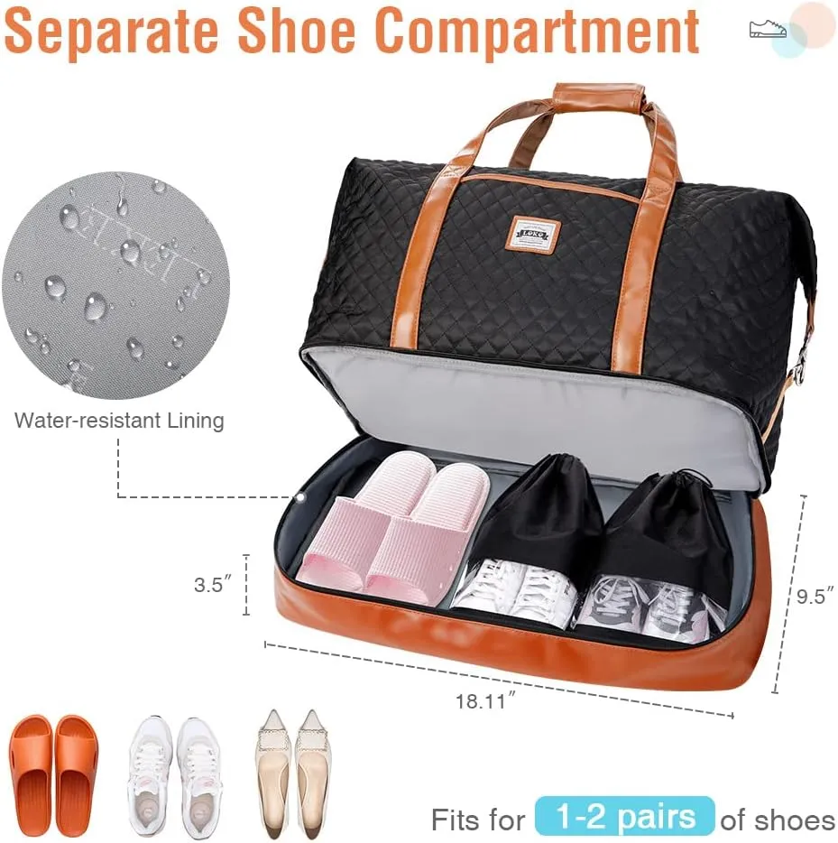 Travel Duffle Bag, Weekender Bags for Women Carry On Travel Bag Overnight Bag with Shoe Compartment Toiletry Bag