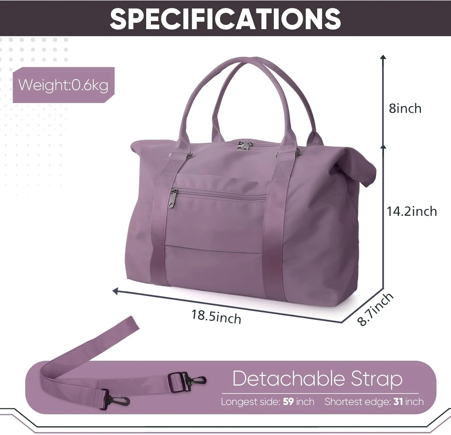 Travel Duffle Bag, Weekender Travel Bag Men Small Gym Bag for Women, Hospital Bag for Labor and Delivery, Overnight Bag Luggage Bag with Trolley Sleeve, Airplane Travel Essentials for Flying(Purple)
