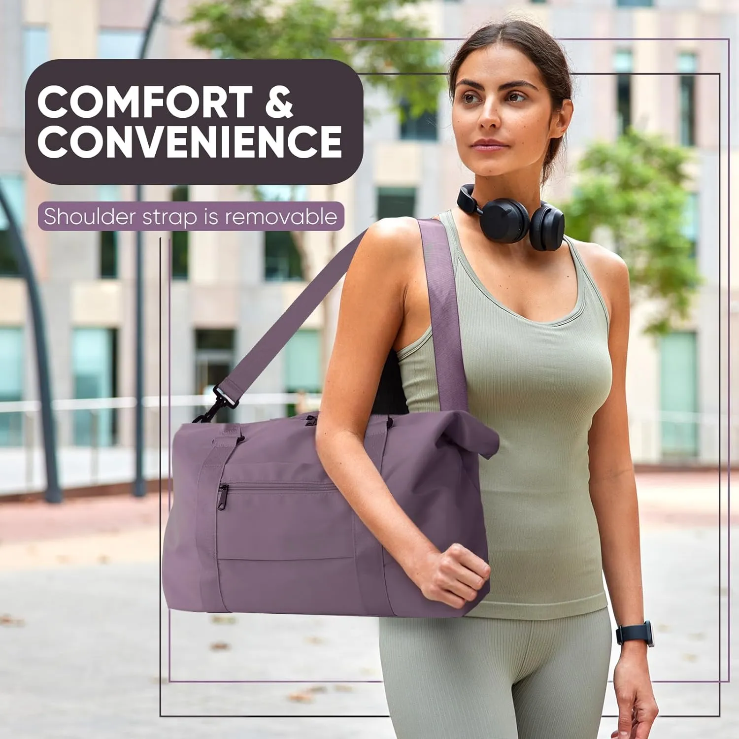 Travel Duffle Bag, Weekender Travel Bag Men Small Gym Bag for Women, Hospital Bag for Labor and Delivery, Overnight Bag Luggage Bag with Trolley Sleeve, Airplane Travel Essentials for Flying(Purple)