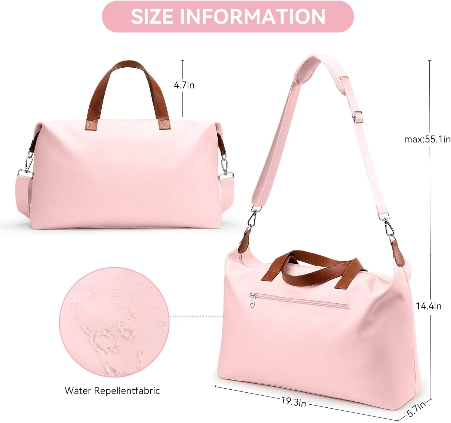 Travel Duffle Bag,Waterproof Weekender Bag Carry On Tote Bags for Women, Travel Essentials Sport Gym Bag for MenBeige,Crossbody for Women Pink