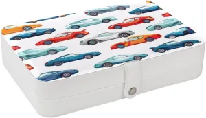 Travel Jewelry Box for Women Girls, Cool Race Cars Seamless Pattern Jewelry Organizer Case for Necklace, Stud Earrings, Ring, Bracelets Storage Boxes