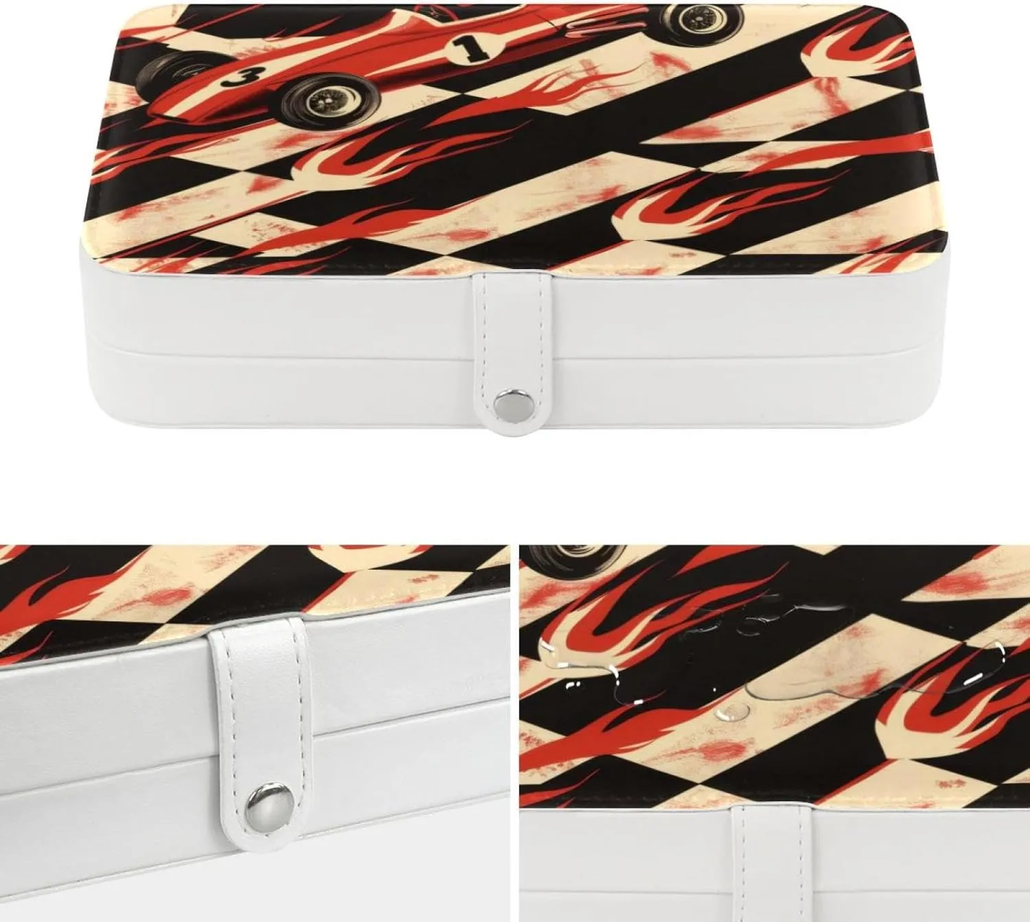 Travel Jewelry Box for Women Girls, Race Car with Finish Line Flags Cute Pattern Jewelry Organizer Case for Necklace, Stud Earrings, Ring, Bracelets Storage Boxes