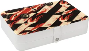 Travel Jewelry Box for Women Girls, Race Car with Finish Line Flags Cute Pattern Jewelry Organizer Case for Necklace, Stud Earrings, Ring, Bracelets Storage Boxes