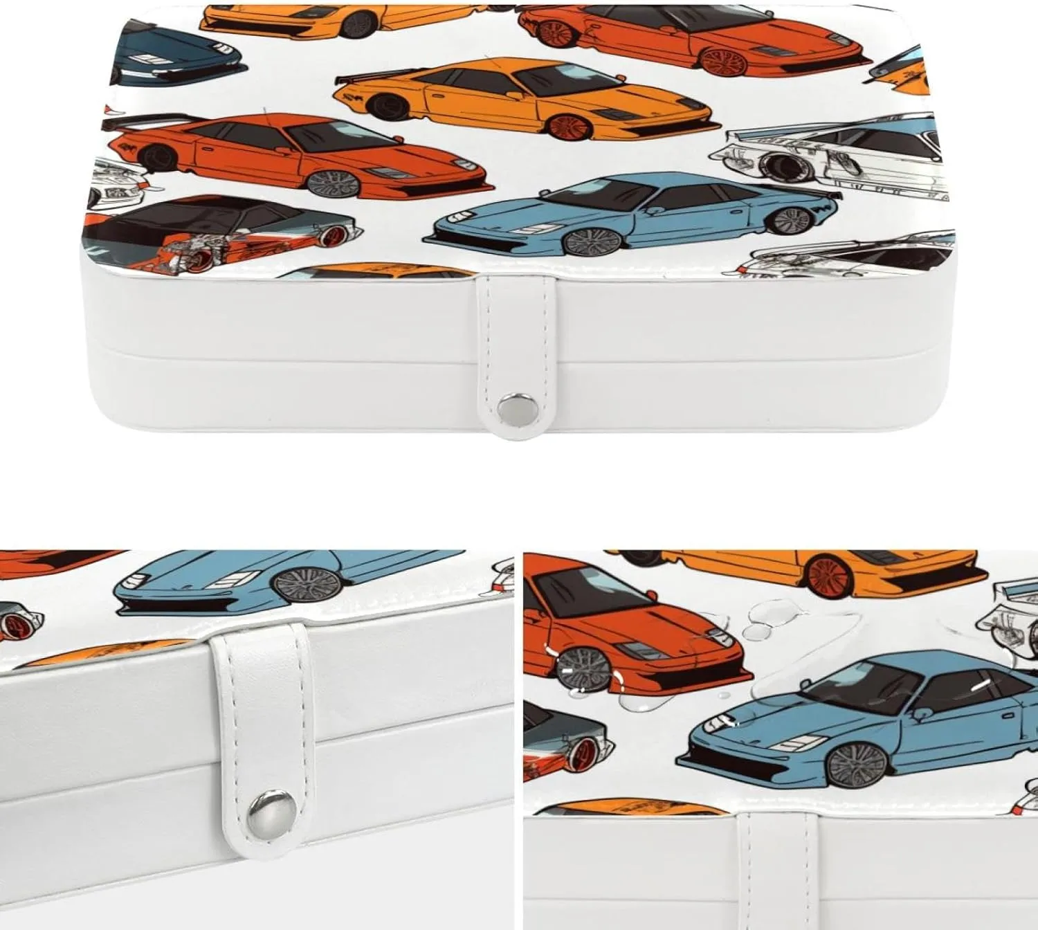 Travel Jewelry Box for Women Girls, Racing Cars Pattern Jewelry Organizer Case for Necklace, Stud Earrings, Ring, Bracelets Storage Boxes