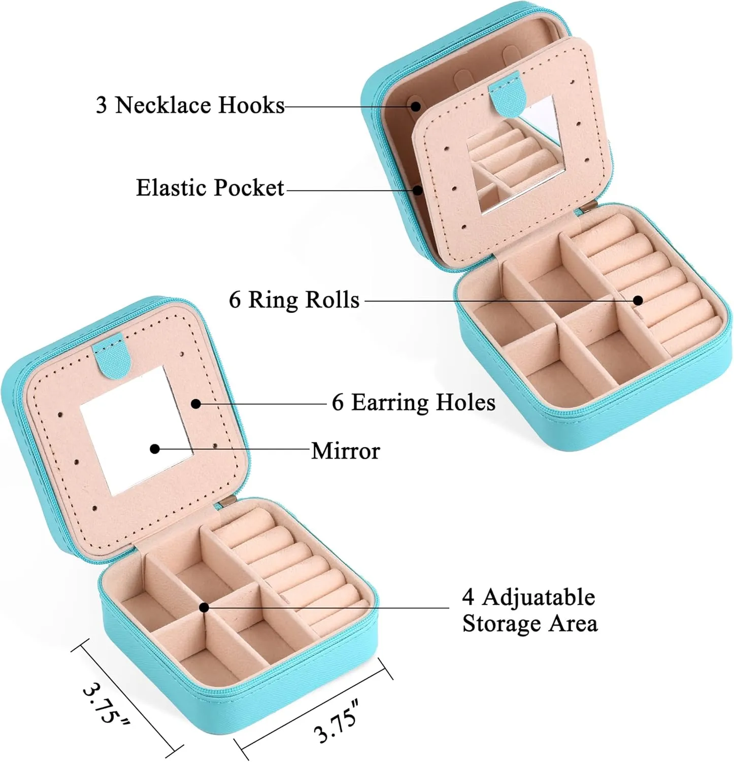 Travel Jewelry Box for Women Girls - Small Organizer Case With Initial D - Gift for Girls