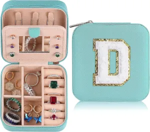 Travel Jewelry Box for Women Girls - Small Organizer Case With Initial D - Gift for Girls