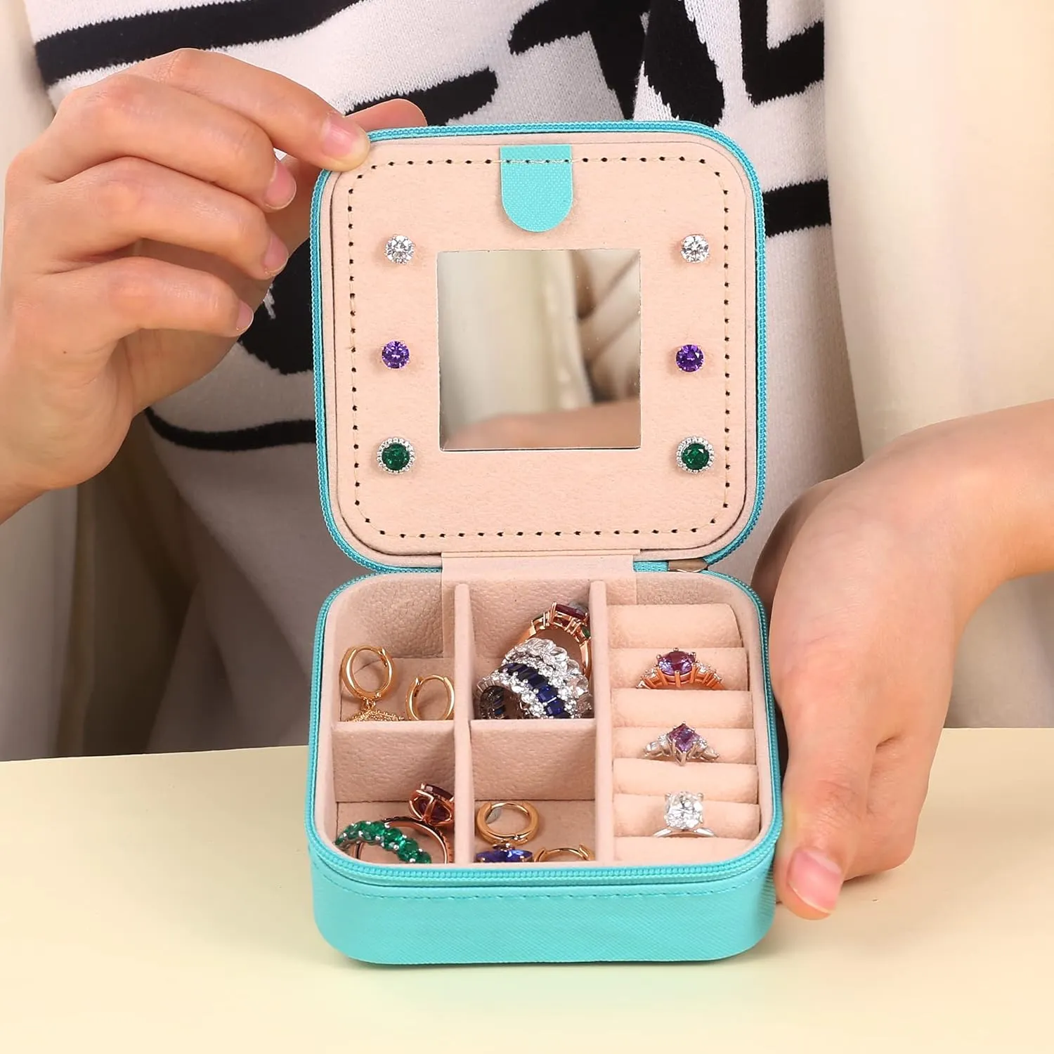 Travel Jewelry Box for Women Girls - Small Organizer Case With Initial D - Gift for Girls