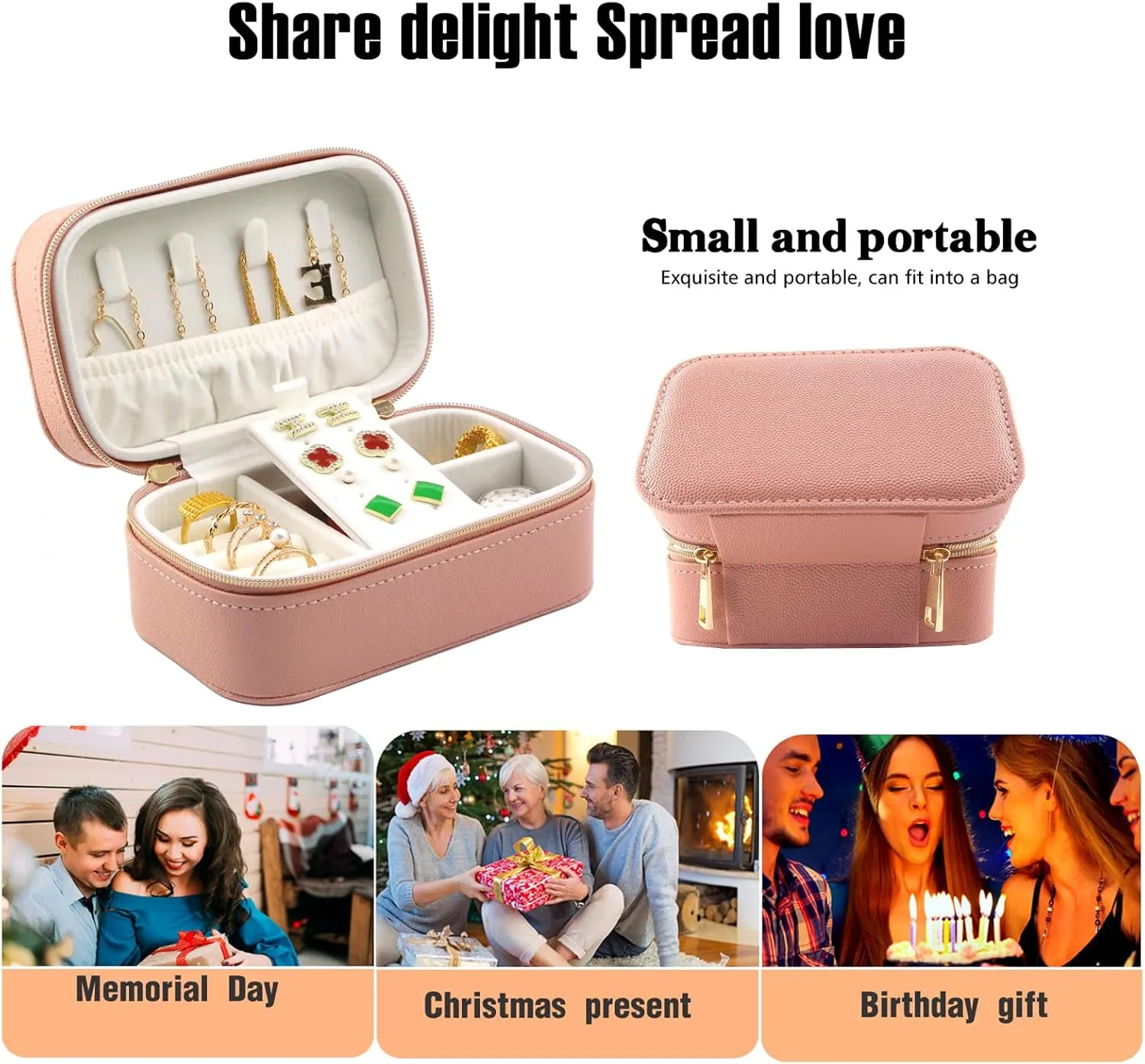 Travel Jewelry Case Bulk of 2 for Women-Small,Portable, Zip, PU Leather Jewelry Organizer Oor Earring Bracelets-Pink Mini Travel Jewelry Box Set Perfect For Jewelry Box Bridesmaid Gift