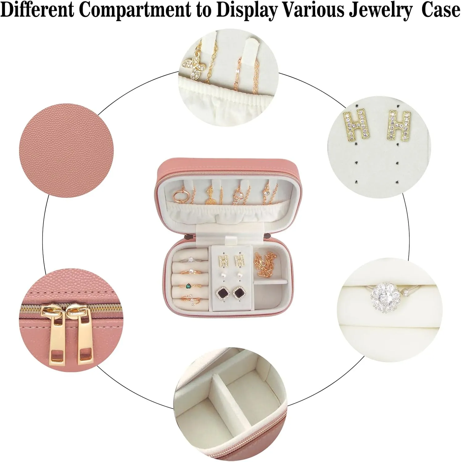 Travel Jewelry Case Bulk of 2 for Women-Small,Portable, Zip, PU Leather Jewelry Organizer Oor Earring Bracelets-Pink Mini Travel Jewelry Box Set Perfect For Jewelry Box Bridesmaid Gift