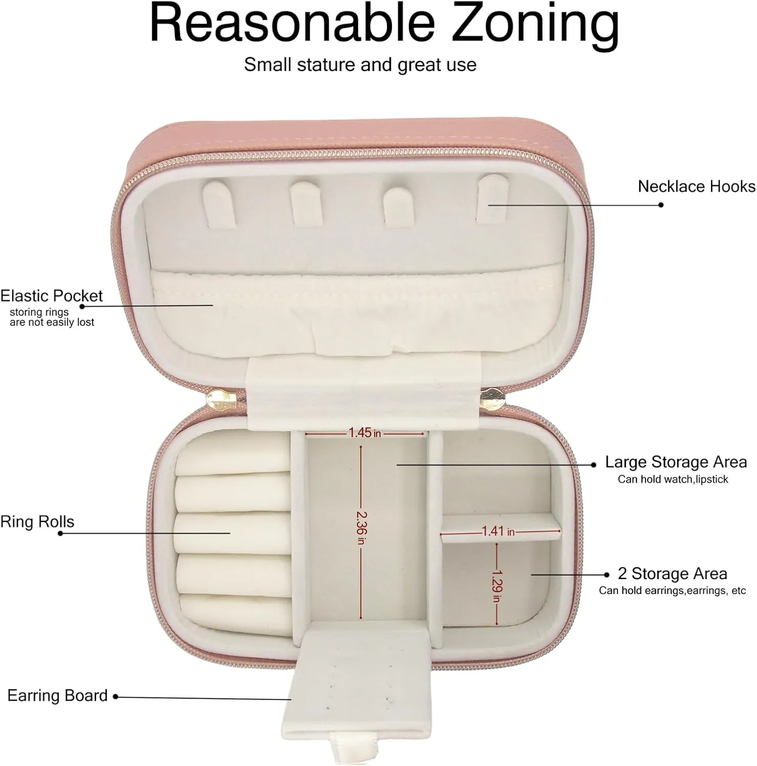 Travel Jewelry Case Bulk of 2 for Women-Small,Portable, Zip, PU Leather Jewelry Organizer Oor Earring Bracelets-Pink Mini Travel Jewelry Box Set Perfect For Jewelry Box Bridesmaid Gift