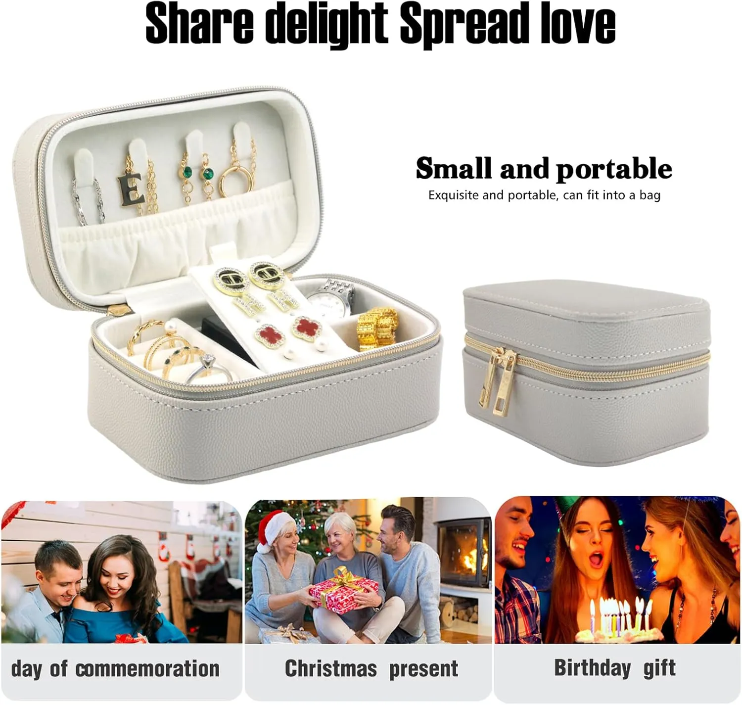 Travel Jewelry Case Bulk Of 4 For Women-Small,Portable, Zip, PU Leather Jewelry Organizer For Earring Bracelets-Gray Mini Travel Jewelry Box Set Perfect For Jewelry Box Bridesmaid Gift 4Pack