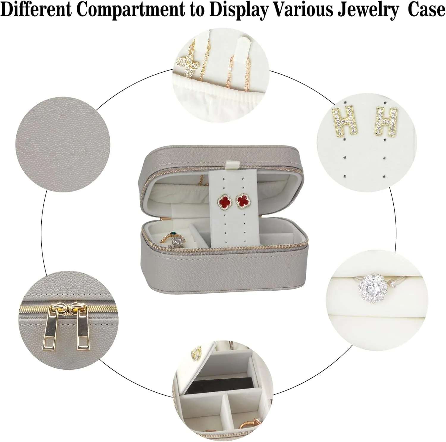 Travel Jewelry Case Bulk Of 4 For Women-Small,Portable, Zip, PU Leather Jewelry Organizer For Earring Bracelets-Gray Mini Travel Jewelry Box Set Perfect For Jewelry Box Bridesmaid Gift 4Pack