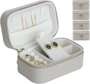 Travel Jewelry Case Bulk Of 4 For Women-Small,Portable, Zip, PU Leather Jewelry Organizer For Earring Bracelets-Gray Mini Travel Jewelry Box Set Perfect For Jewelry Box Bridesmaid Gift 4Pack