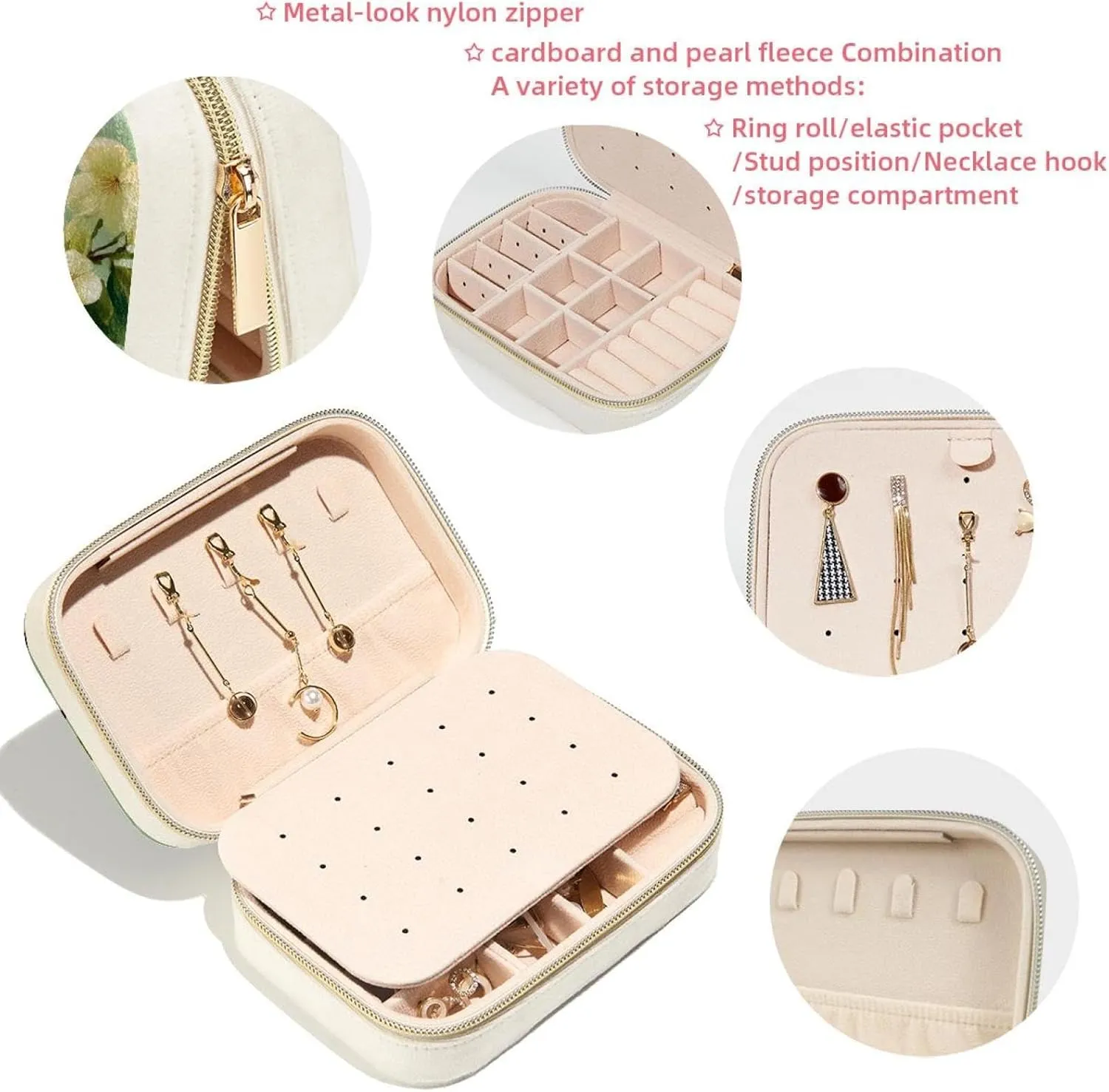Travel Jewelry Case for Women Girls, Jewelry Organizer Portable Jewelry Storage Display Holder for Necklace Stud Earrings Ring - Spring Bird with Flowers Pattern