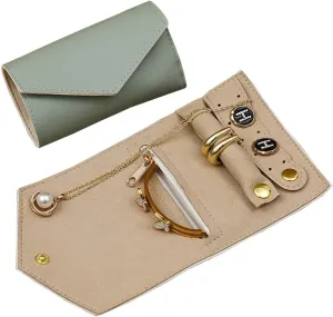 Travel Jewelry Case Organizer, Foldable Jewelry Storage Roll for Earrings, Necklaces, Rings, Bracelets, Brooches (Green)
