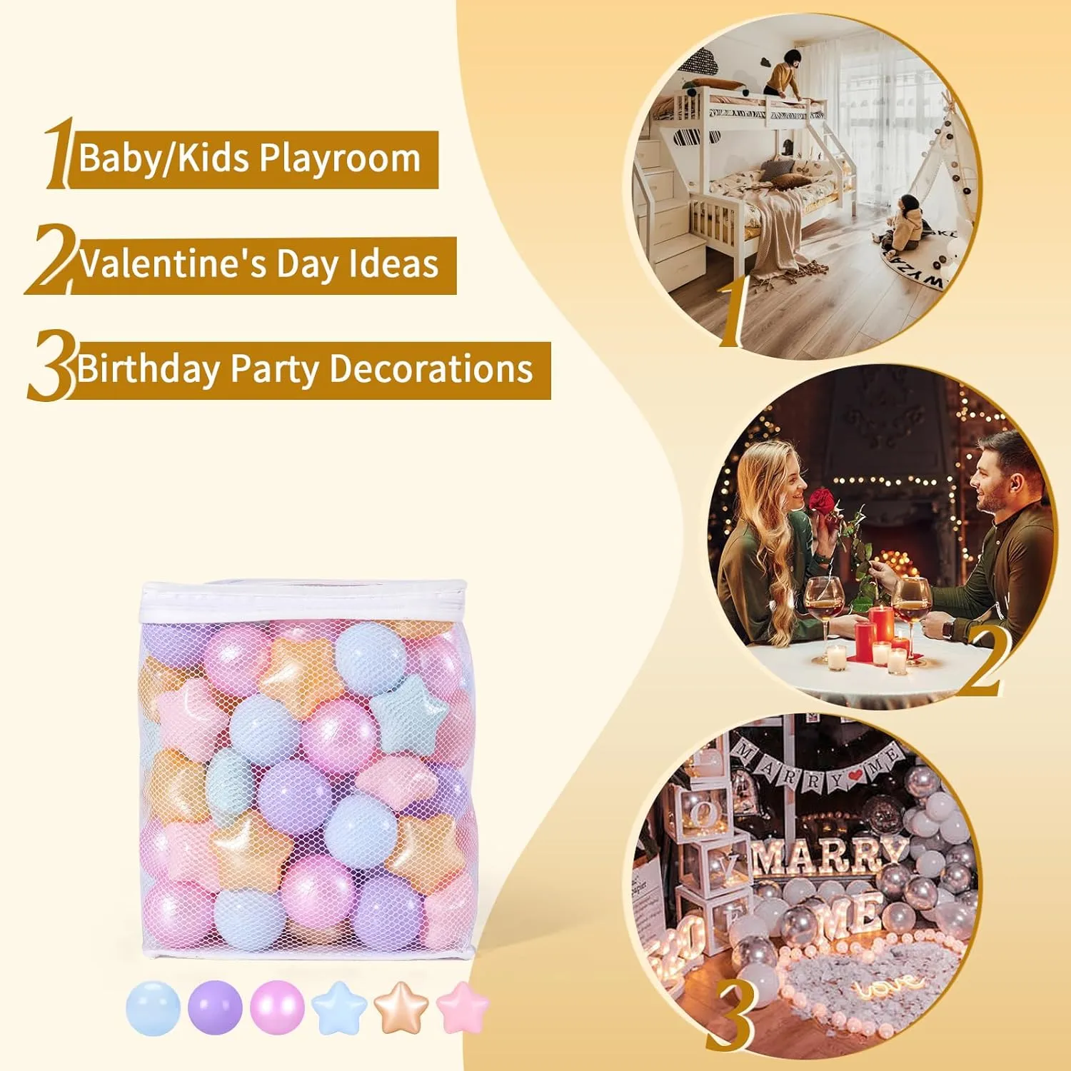 TRENDPLAY Star Ball Pit Balls 50 100 200 500 for Toddlers - Ball Pit Ball Shapes for Boys Girls Fun, Birthday Party, Christmas Decoration