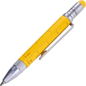 Troika Multitasking Ballpoint Pen (Small), Centimeter/Inch Ruler, Slotted/Phillips Screwdriver, Stylus (Yellow), Black Refill, Includes 2 Refills, Aluminium/Brass/Steel, Matte, Yellow