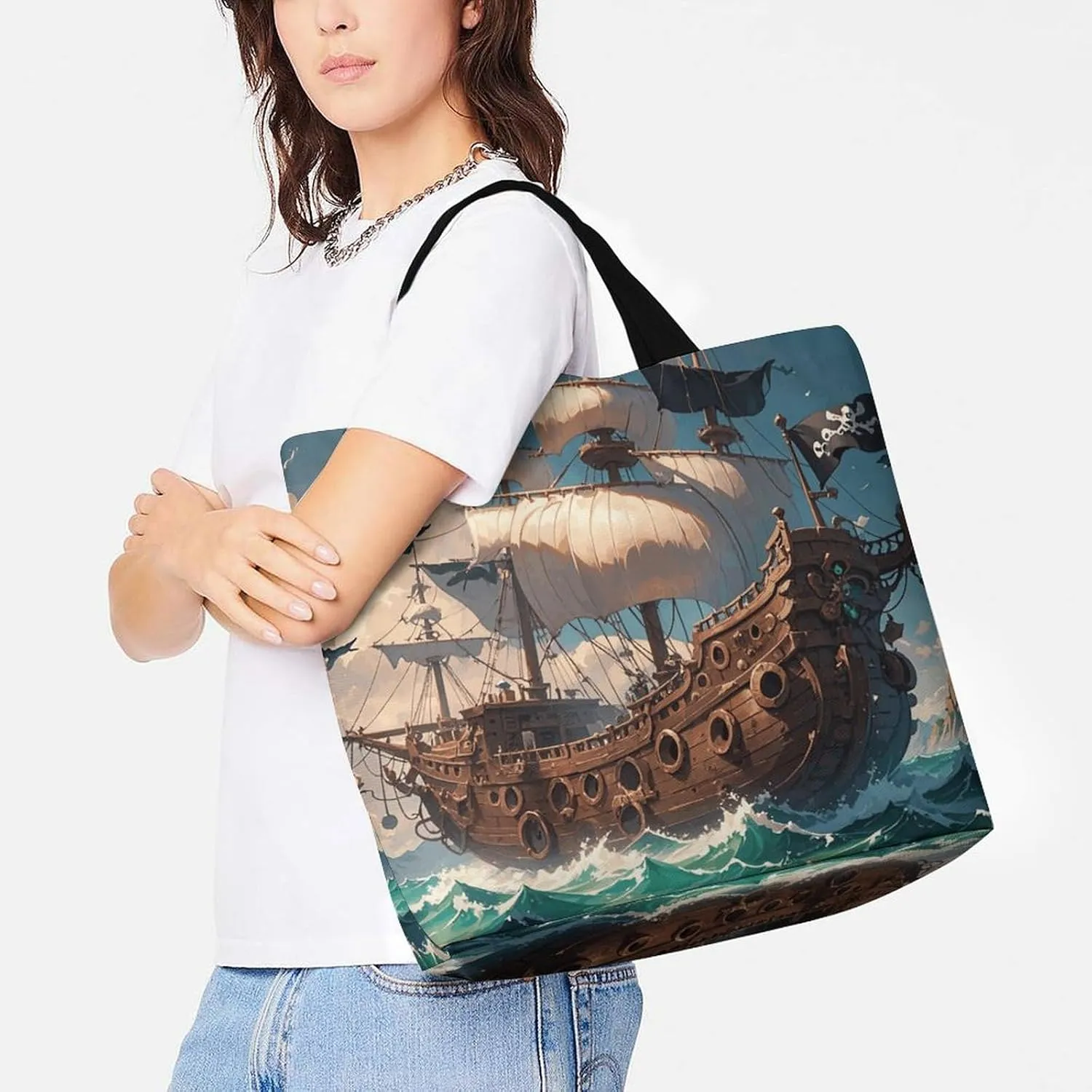 Tropical Flowers And Foliage Tote Bag for Women Reusable Grocery Shoulder Bags Shopping Bag for Travel, Groceries
