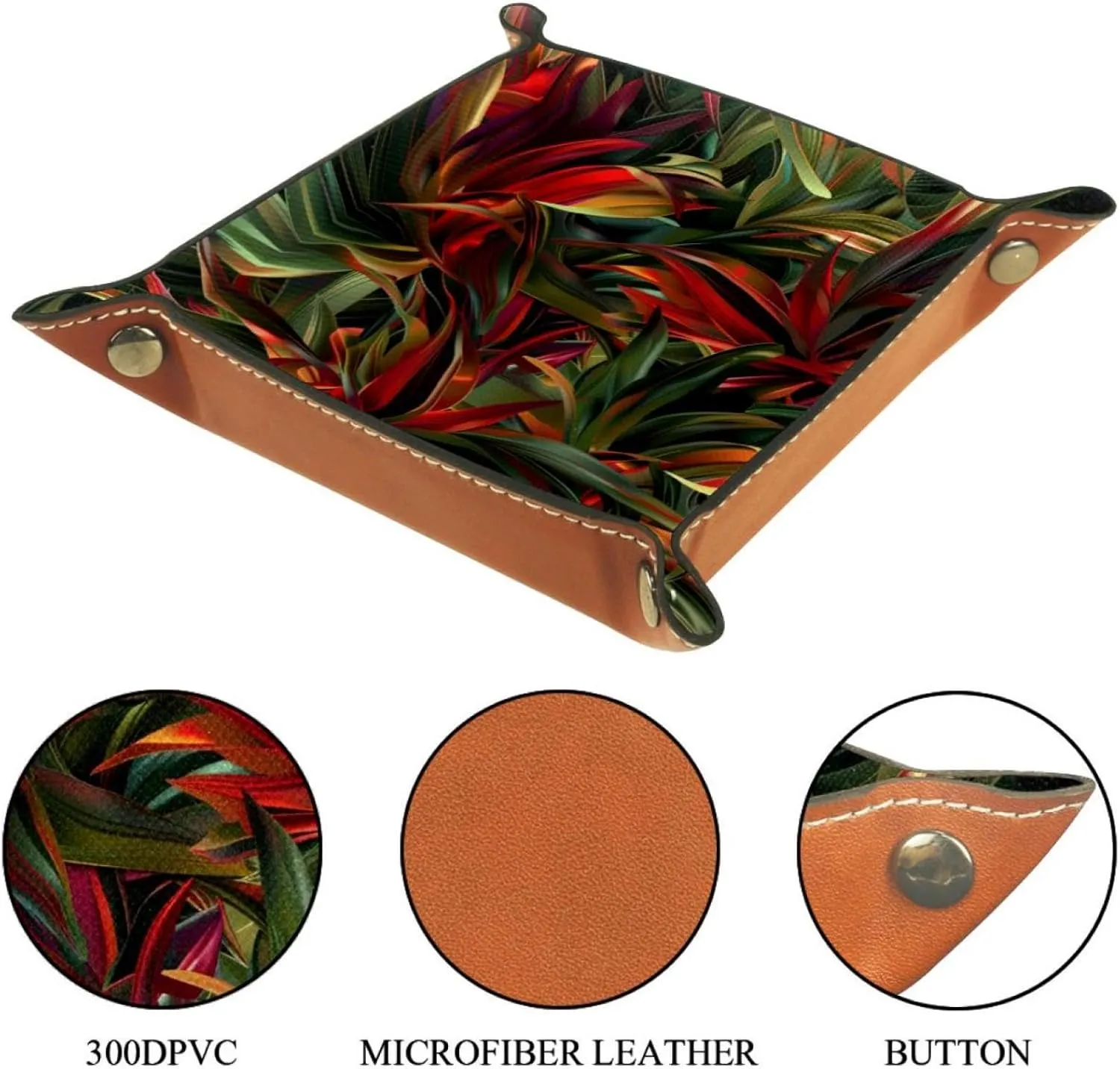 Tropical Jungle Plants Stacking Jewelry Organizer Trays, Small Desk Drawer Earring and Bracelet Storage Tray, Key Tray for Entryway Table, Decorative Ring Storage Tray