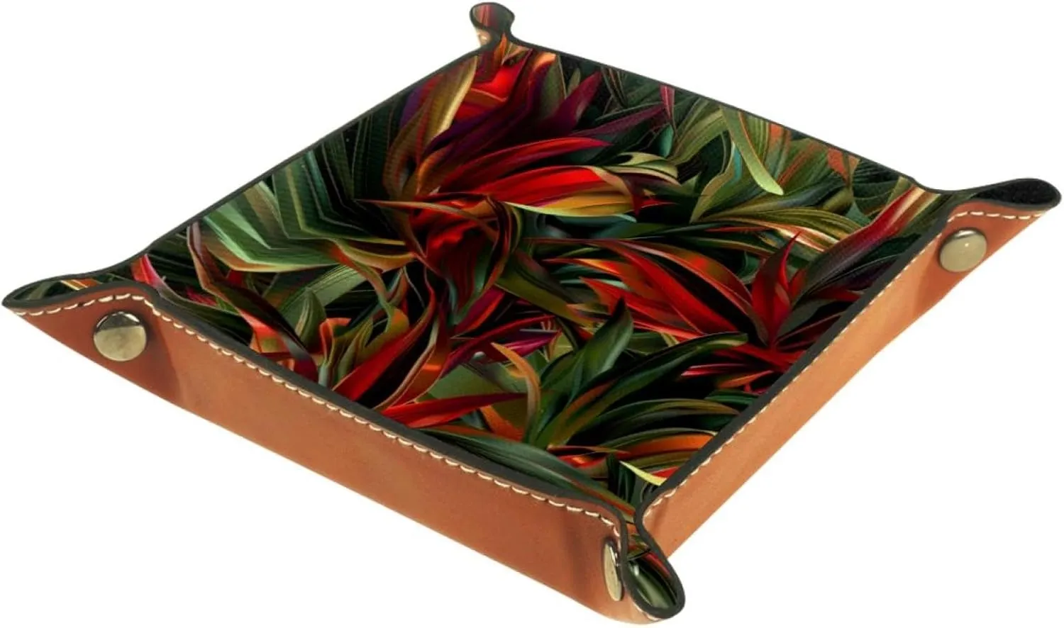Tropical Jungle Plants Stacking Jewelry Organizer Trays, Small Desk Drawer Earring and Bracelet Storage Tray, Key Tray for Entryway Table, Decorative Ring Storage Tray