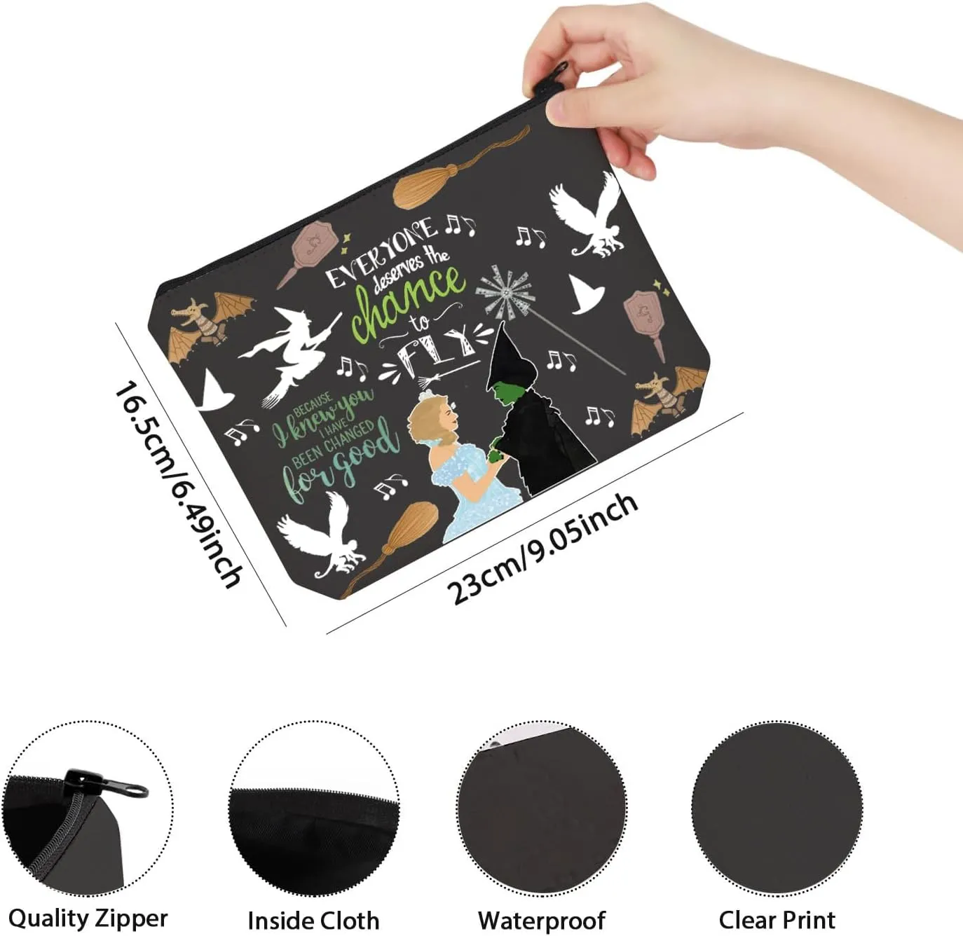 TSOTMO Musical Theatre Makeup Bag, Canvas, Beige, Marble Pattern, Ideal for Women's Cosmetics, Stylish Gift for Broadway Lovers