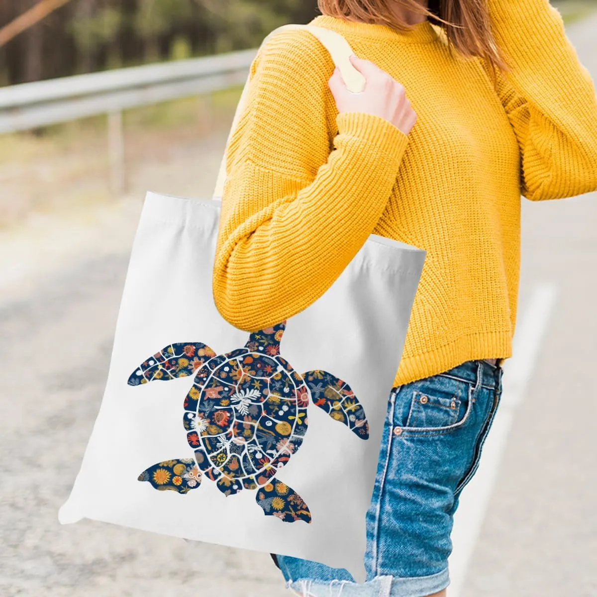 Turtle Gifts Shark Gifts Tote Bag, Hedgehog Horse Gifts for Women Girls, Animals Reusable Grocery Bag Shopping Bag